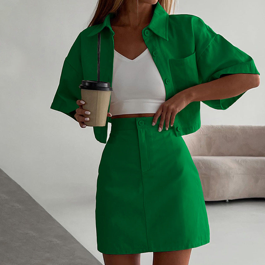 Summer New Suit Style Ol Commuter Fashion Short Sleeve Shirt Suit Skirt Spice Girls Women