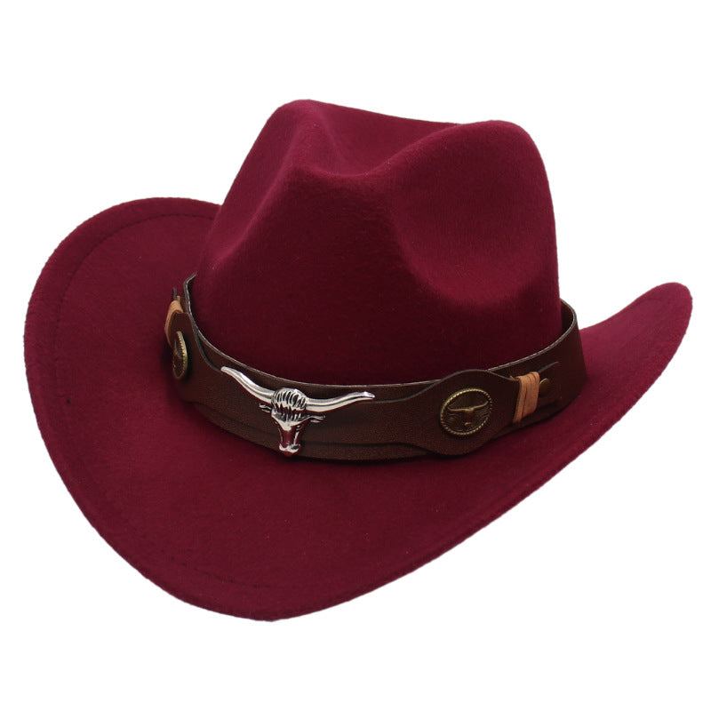 Western Cowboy Hat Ox Head Accessories Felt Hat National Wind Men'S And Women's Hats