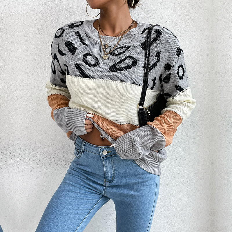 Chic Autumn and Winter Leopard Print Knit Sweater for Women