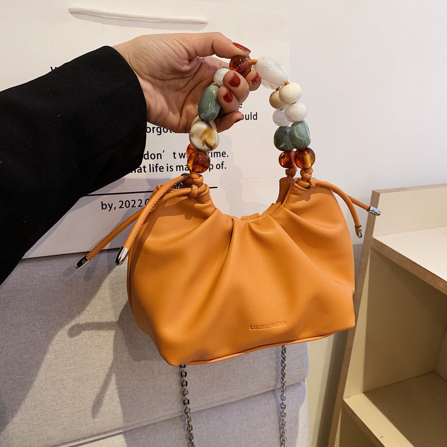 New Fashion Pleated Bag All-In-One Cross-Body Bag Women's Bag Niche Design High-Grade Pearl Handbag