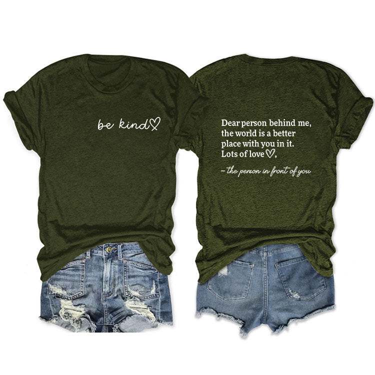 Front And Back Printed Short Sleeve Dear Person Behind Me Loose Fashion T-Shirt