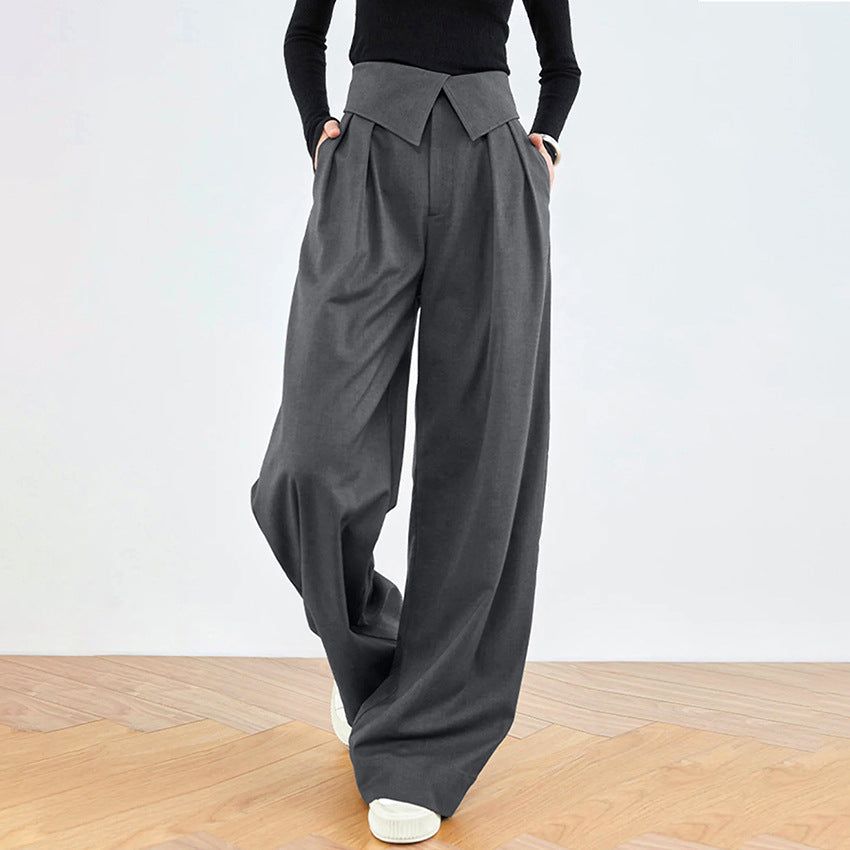 Spring Vintage Classic Loose Gray Commuter High-Waisted Broadfoot Pants Women's Casual Pants