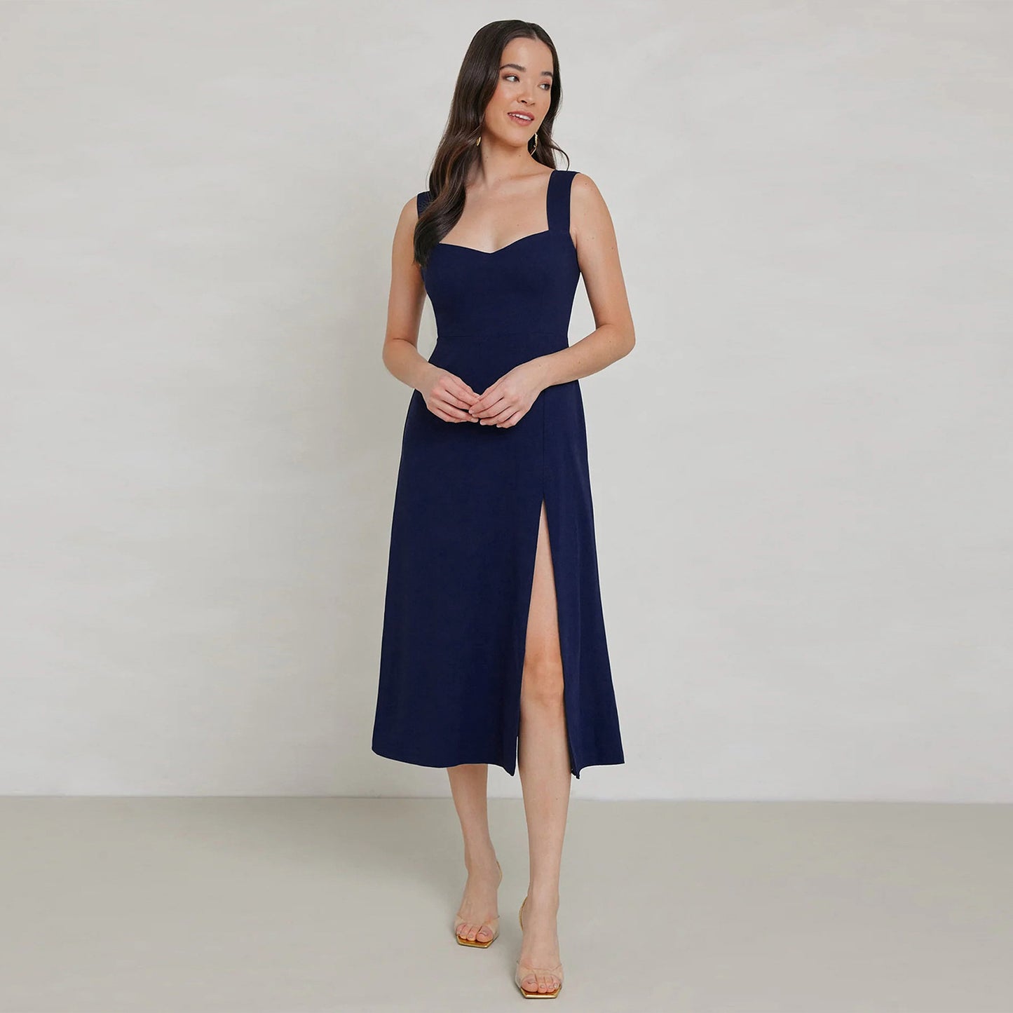 Y2K Light Luxury Women's Plain High Waist Split Shoulder Skirt Waist A-Line Long Skirt Dress