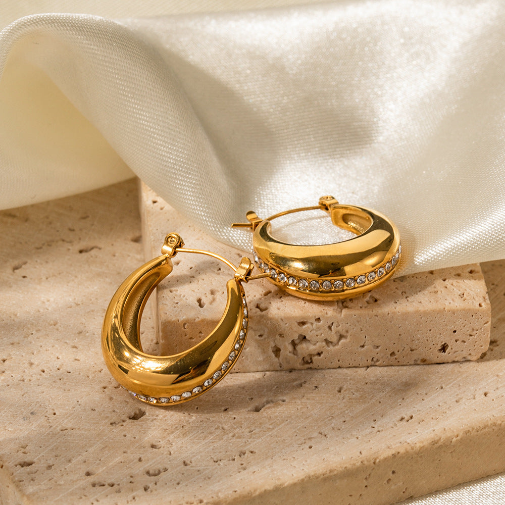 5pcs 18K Gold Stainless Steel Inset Zircon Chubby Earrings With Advanced Design Do Not Fade Earrings
