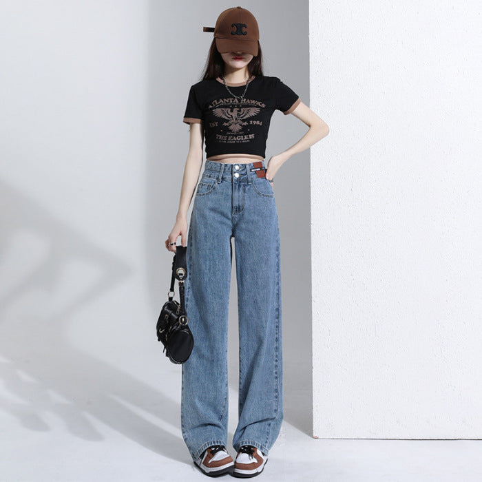 Retro High Waist Wide Leg Jeans For Women Autumn And Winter New Small Slim Straight Leg Trousers