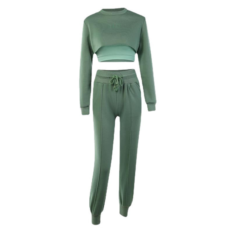 Women's Autumn And Winter New Casual Pants Short Strap Three-Piece Hoodie Silk Screen Letter Suit