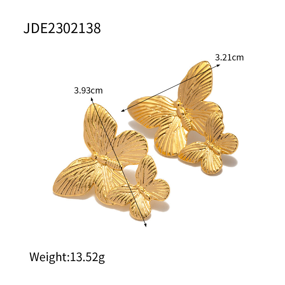 5pcs Court Style Matte Vintage Gold Stainless Steel Butterfly Metal Studs Earrings