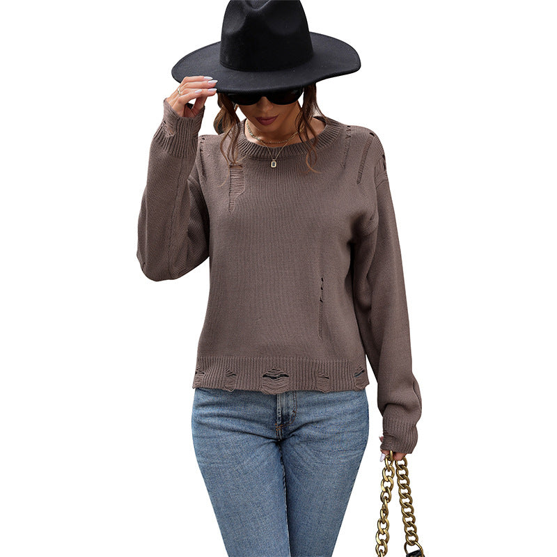 Autumn New Fashion Women's Solid Color Hollow Sweater