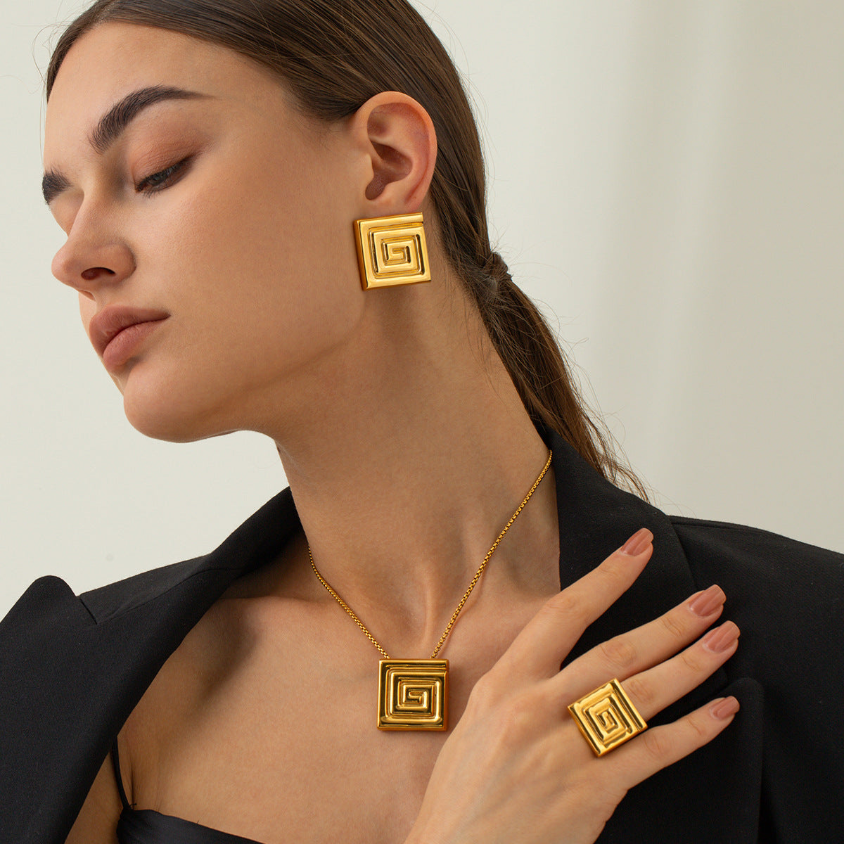 5pcs Titanium Steel 18K Gold Stainless Steel Corrugated Small Earrings Earrings Stud New Stylish Design Earrings