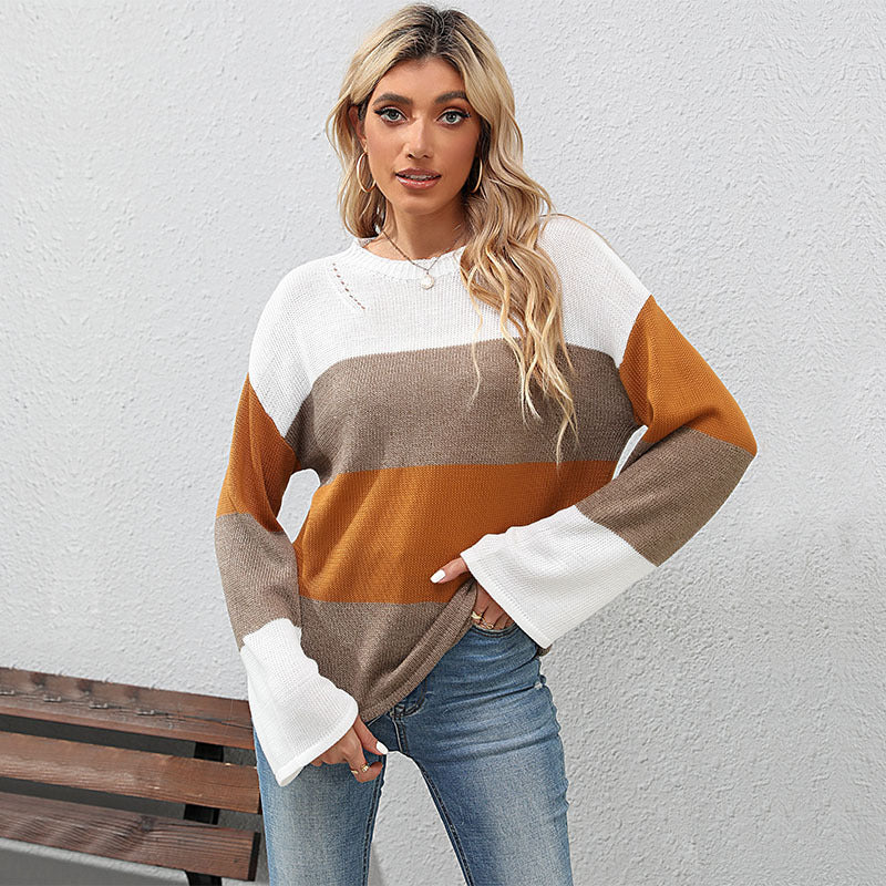 New Fashion Women's Splicing Long-Sleeved Sweater Women Autumn And Winter Loose