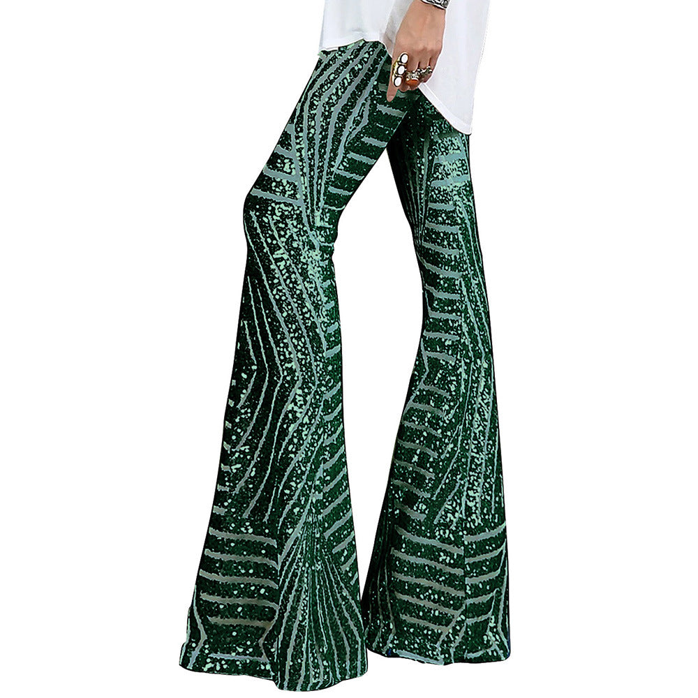 Summer New Fashion Trend Sequin Casual Pants Women High Waist Loose Straight Leg Trousers Women