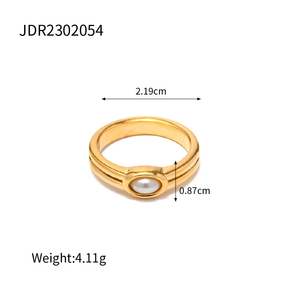 5pcs Double 18K Gold Stainless Steel Set Pearl Ring Not Fade All Match Stainless Steel Ring