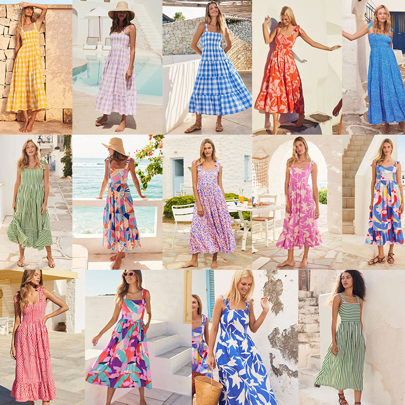 Summer Women's New Commuter Sleeveless Spice Print Long Halter Dress