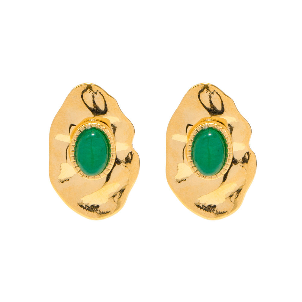 5pcs 18K Gold Plated Creative Irregularity Geometric Emerald Earrings Women's Fashion Earrings