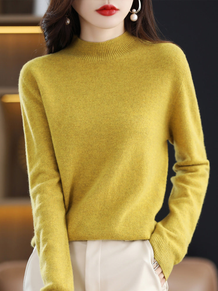 Half Turtleneck Woolen Sweater Women's Autumn And Winter Simple Everything Cashmere Sweater Loose Pullover Knitted Bottom