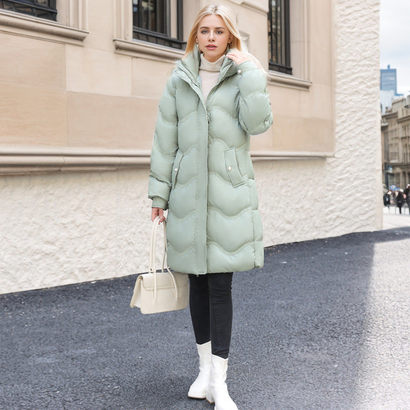 Fashionable Temperament Cotton-Padded Jacket Women's Mid-Long Winter New Down Padded Jacket Long Sleeves Over The Knee Loose Waist Cotton-Padded Jacket Tide