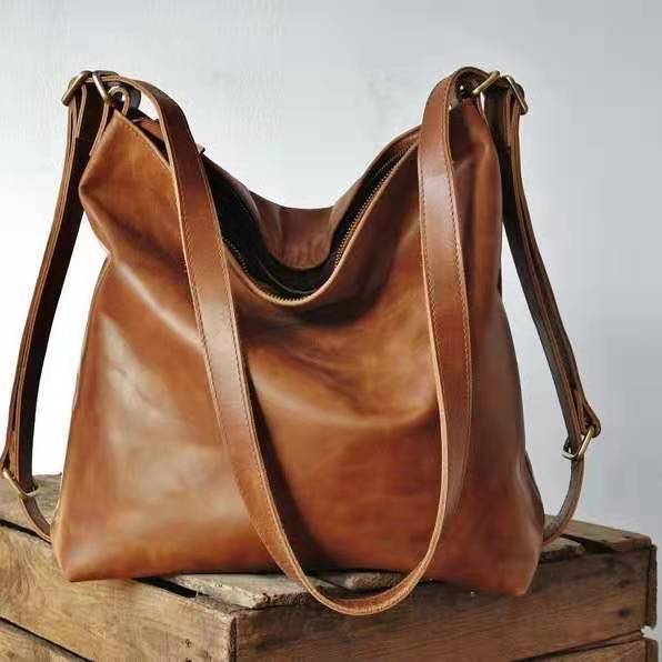 Bag Women New Retro Bag Oil Wax Leather Shoulder Bag Large Capacity Soft Leather Soft Wind Crossbody Bag