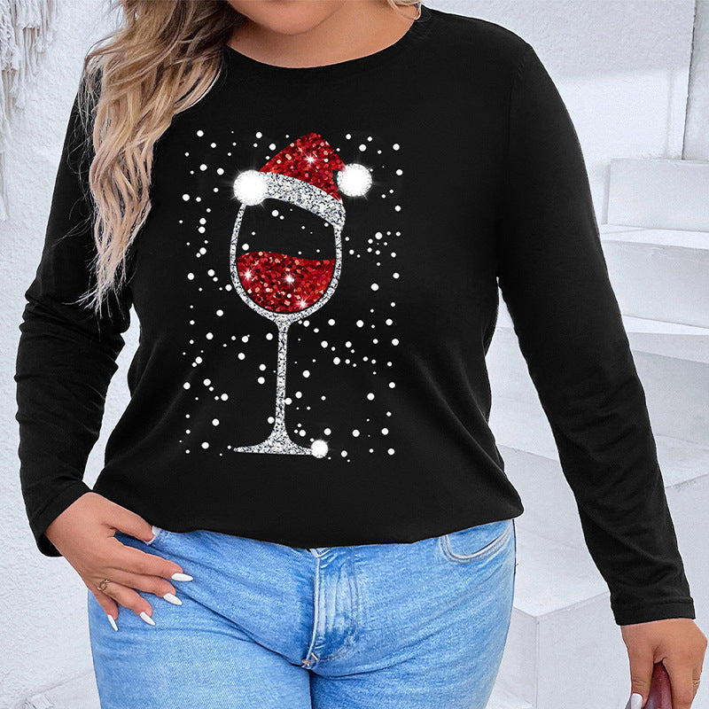 Autumn New Plus-Size Women's Christmas Long-Sleeved T-Shirt Woman