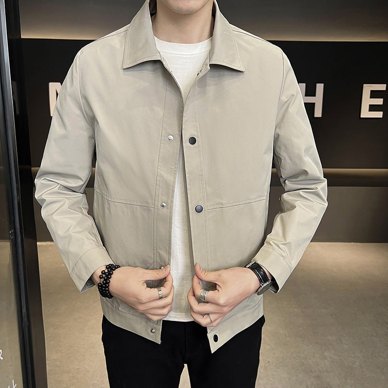 Men's Lapel Jacket Spring And Autumn Trend Slim-Fit Anti-Wrinkle Coat Light Mature Wind Youth Autumn Uniform Gown