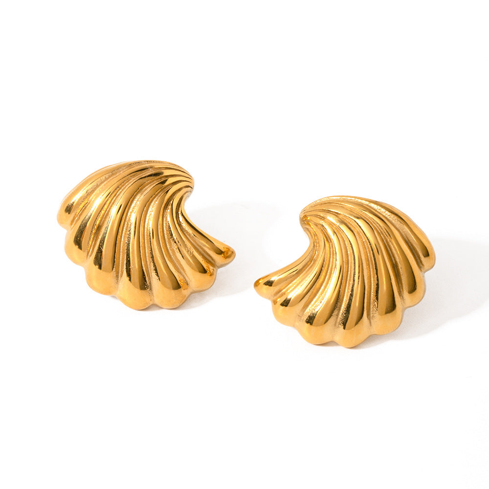 5pcs Geometry Titanium Steel Earrings 18K Gold Stainless Steel Shell Stud Earrings Fashion All-Match Earrings Earrings