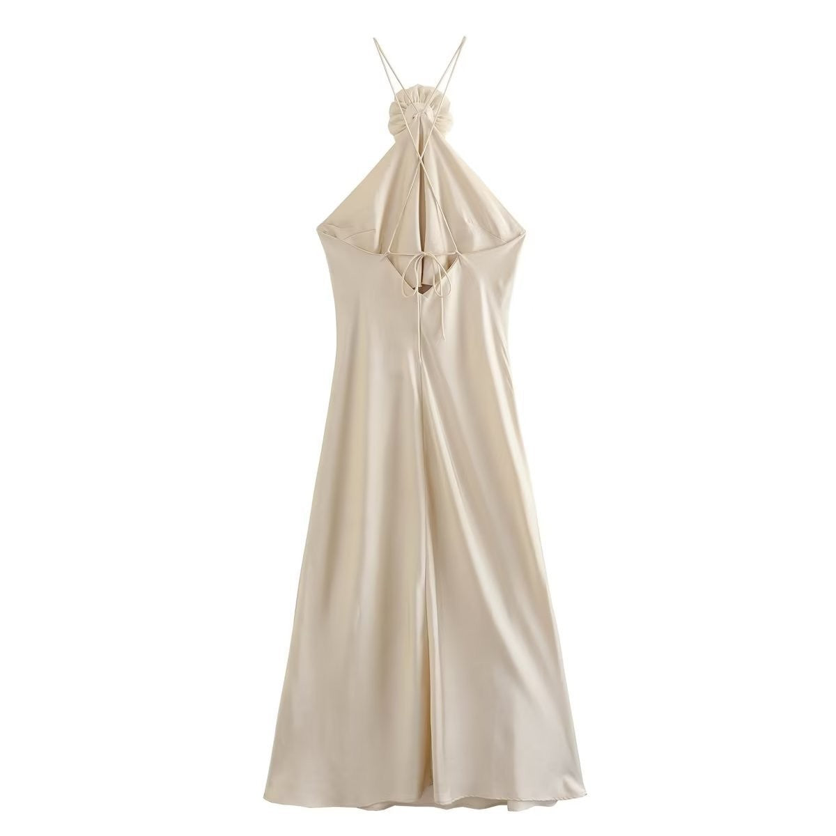 Summer Women's New Solid Color Decal Halter-Neck Dress