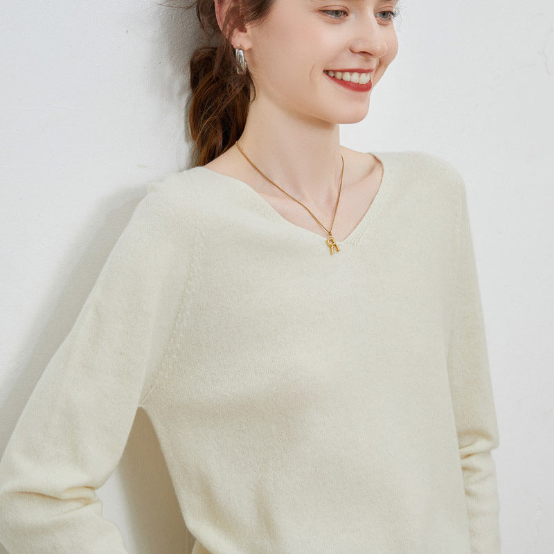 Women's 100 Wool Base Sweater V-Neck Knitted Loose Cashmere Sweater Slimming Autumn And Winter Top