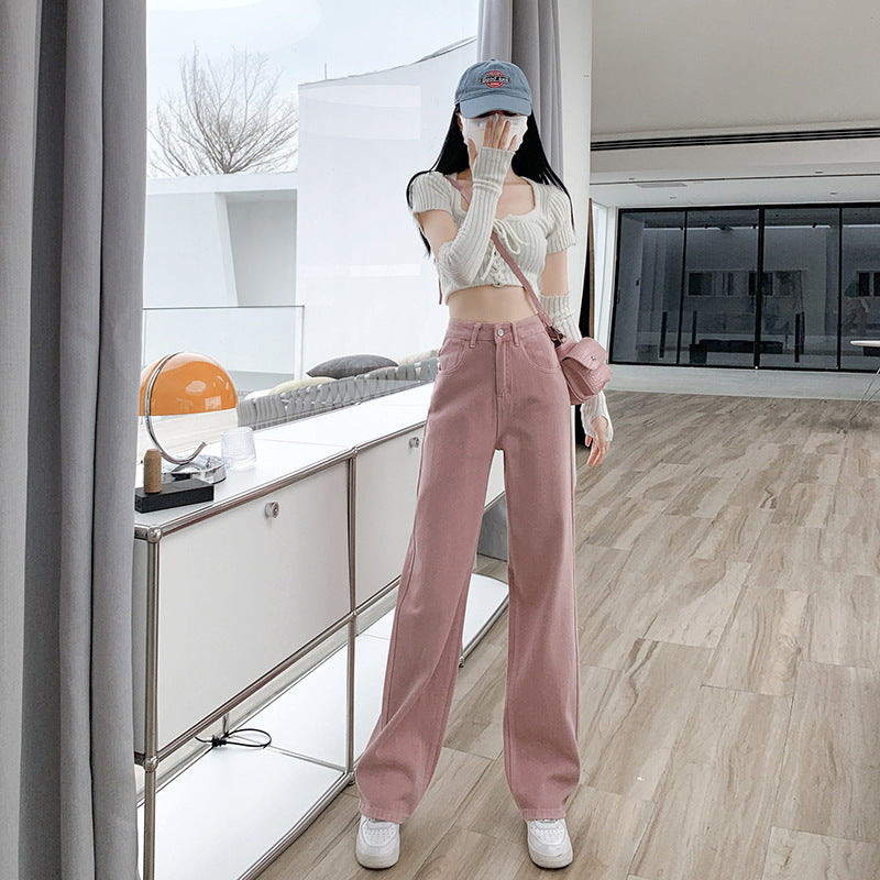 Purple Wide Leg Jeans Women's Autumn Loose Slim High Waisted Wide Leg Pants Women's Autumn And Winter Jeans Floor Length Pants Straight Leg Pants