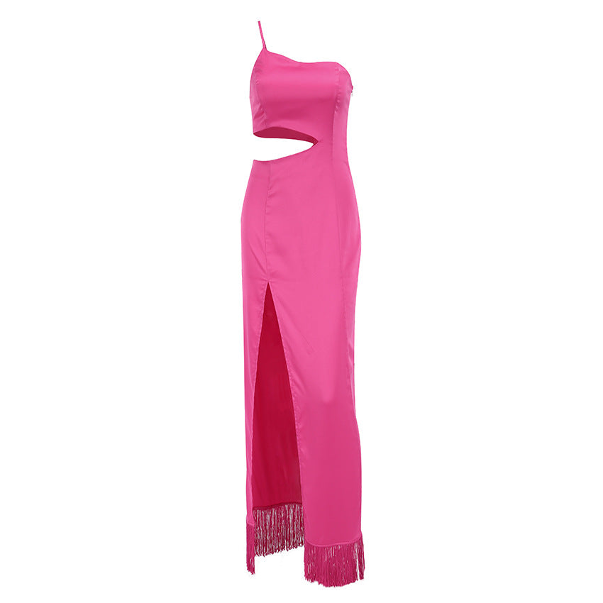 Summer New Design Sense Dress Dress Asymmetrical Niche Fringe Mop Maxi Dress Women