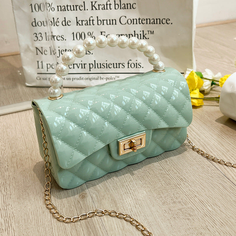 Bag Summer New Diamond Lattice Solid Color Pearl Hand Jelly Bag Pvc Women's Single Shoulder Crossbody Bag