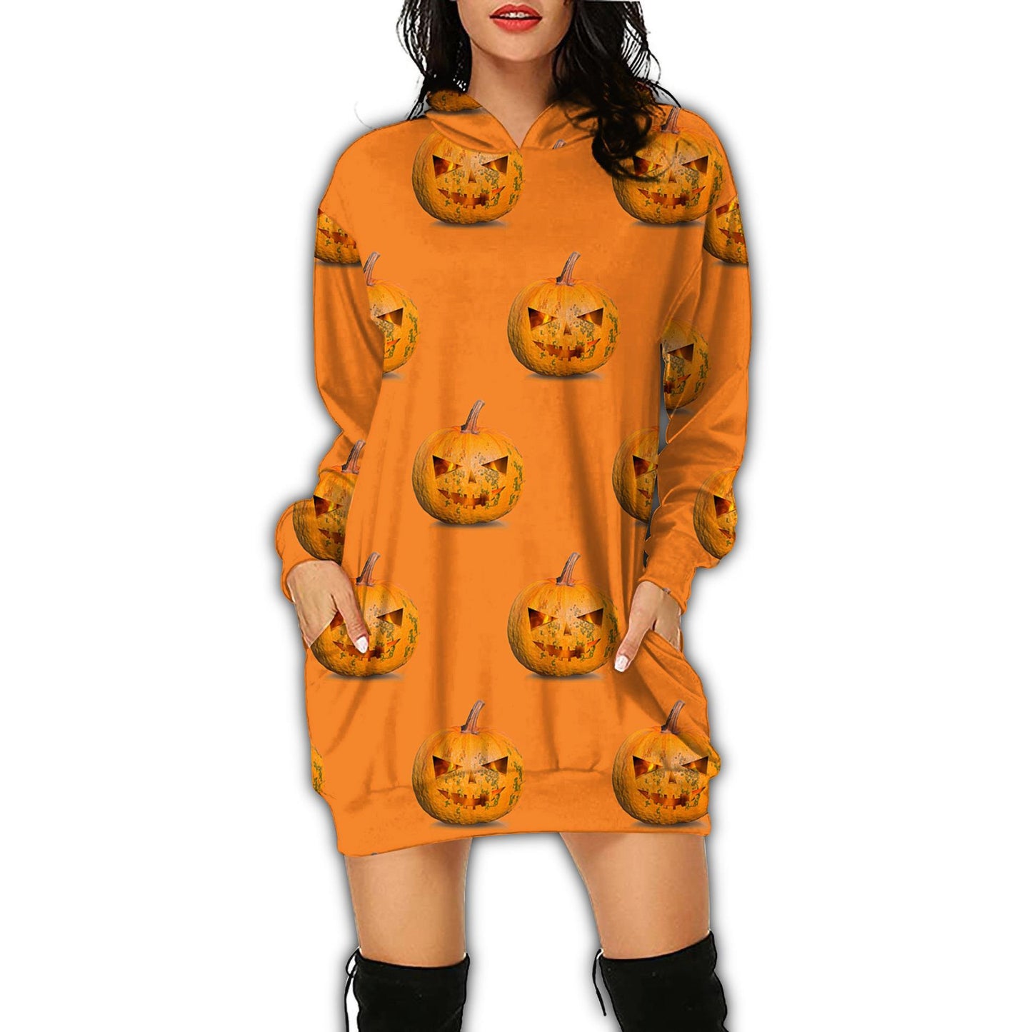 Autumn Women's Print Casual Long-Sleeved Hoodie Dress Christmas Holiday Party Dress