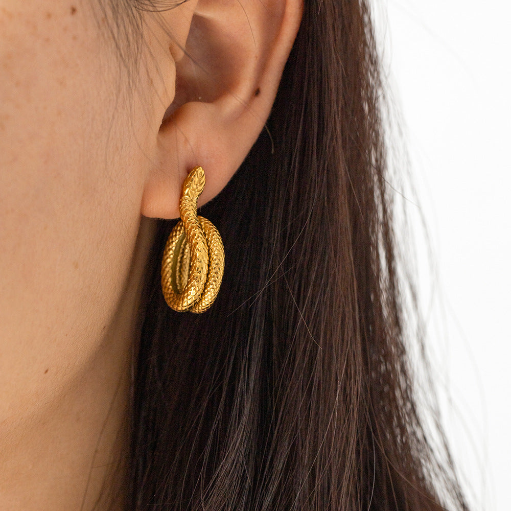 5pcs 18K Real Gold Stainless Steel Snake-Shaped Earrings With Do Not Fade Jewelry