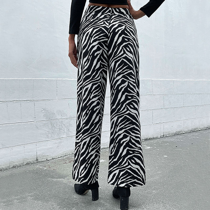 New Autumn Winter Casual Pants Commute Zebra Print Wide-Leg Pants Women
