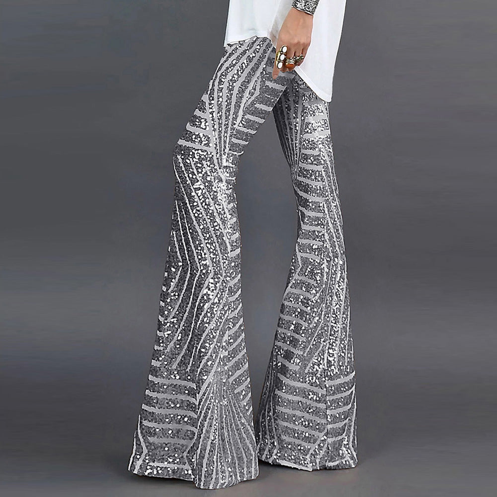 Summer New Fashion Trend Sequin Casual Pants Women High Waist Loose Straight Leg Trousers Women