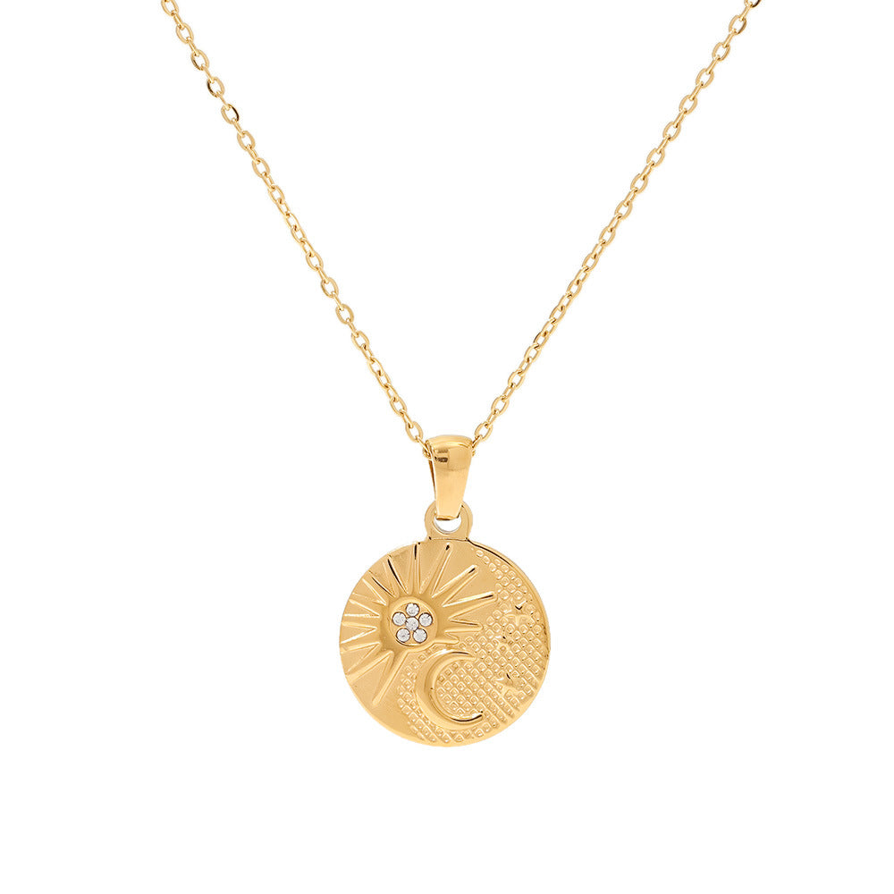 5pcs Titanium Steel Necklace 18K Gold Plated Stainless Steel Zircon Sun Half Moon Pendant Necklace Women