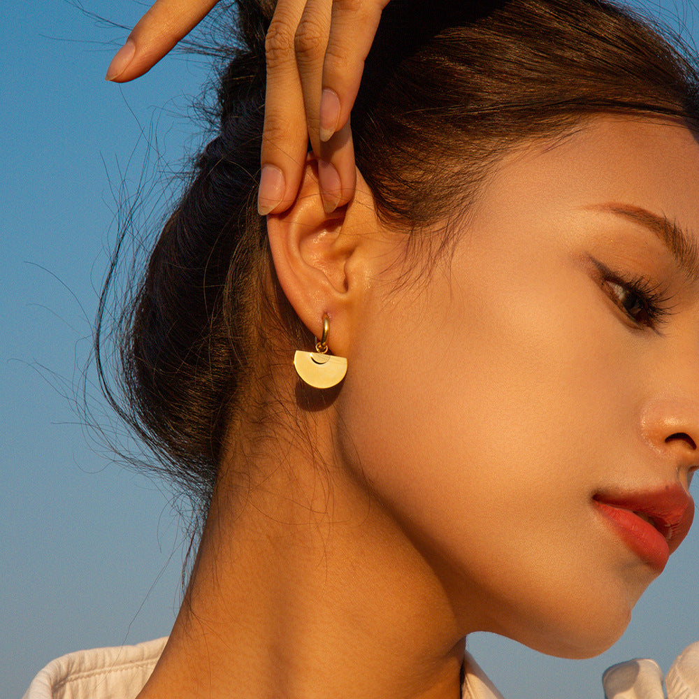 5pcs Stylish High-Grade 18K Gold Semi-Circle Pendant Stainless Steel Earrings Women's Temperament Earrings