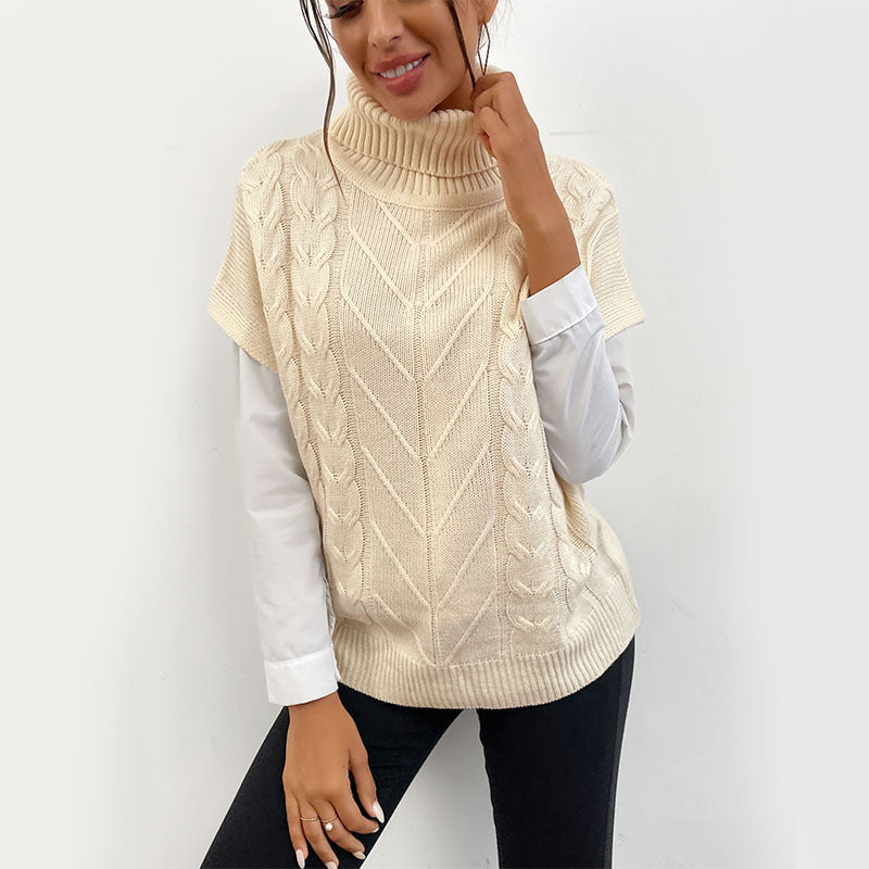 Autumn and Winter Chic Solid Color Twist Turtleneck Short-Sleeve Sweater - New Women's Fashion
