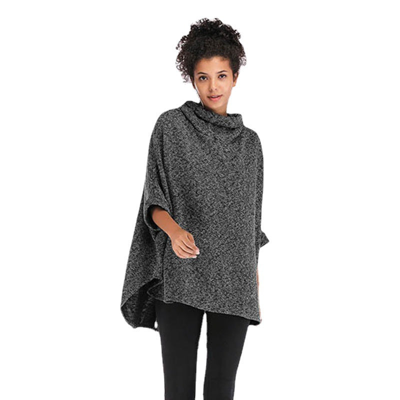 Chic Autumn Elegance: Women's High-Neck Irregular Knitted Long Sleeve Blouse