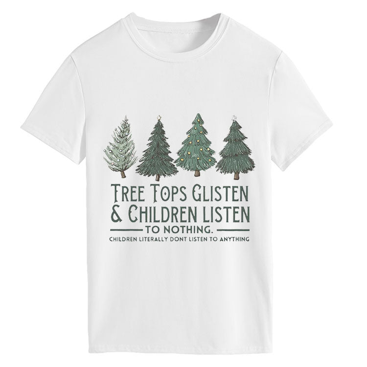 Tree Tops Round Neck Fashion Letter Top Women's T-Shirt Loose Short Sleeves