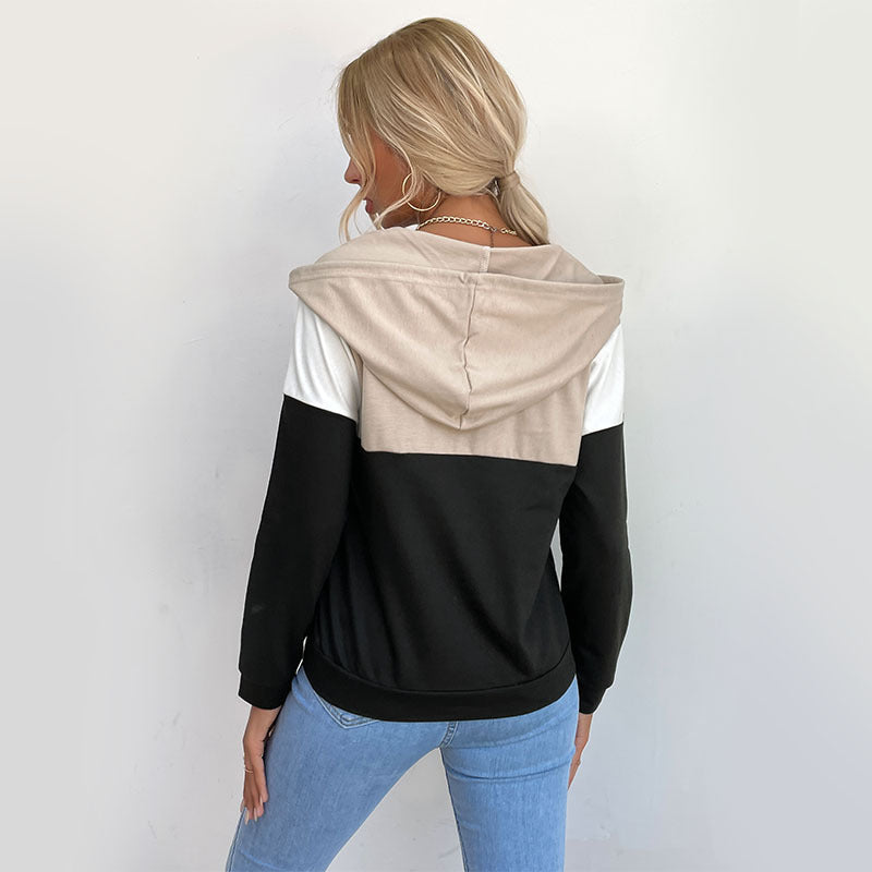 Autumn New Women's Hooded Pullover Splicing Color Hoodie Hoodie