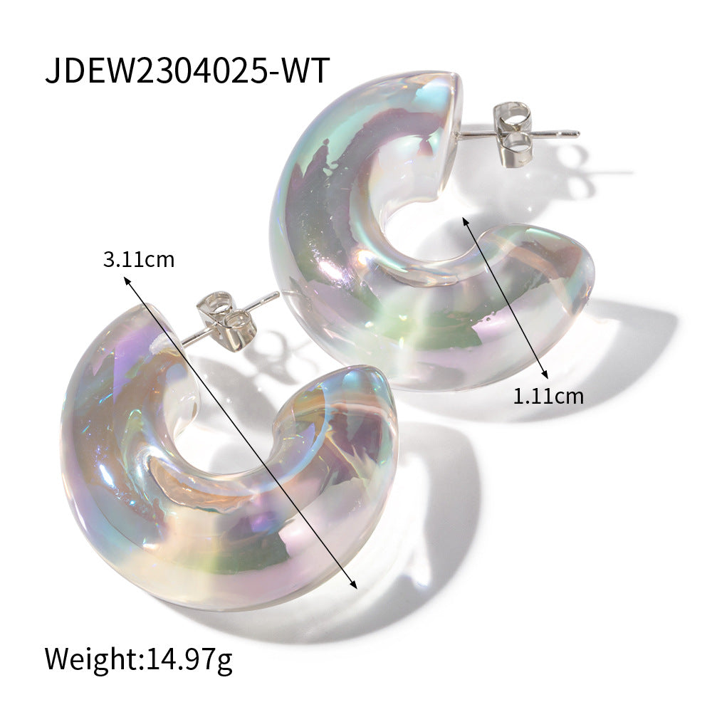 5pcs Simple Daily Jewelry Solid Color Transparent Environment-Friendly Resin Semi-Round Steel Needle Earrings Resin Twist Ring Trendy Earrings