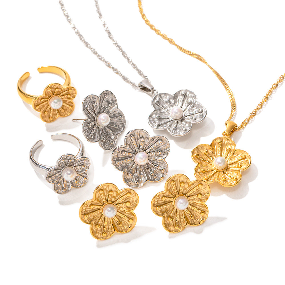 5pcs High-Grade Court Sense Titanium Steel Plated 18K Stainless Steel Double Flower Pendant Necklace Does Not Fade Necklace For Women Jewelry