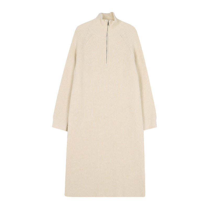 Slouchy Over The Knee Mid-Length Lapel Loose Sweater Dress Woman In Autumn And Winter With A Bottom Knit Dress