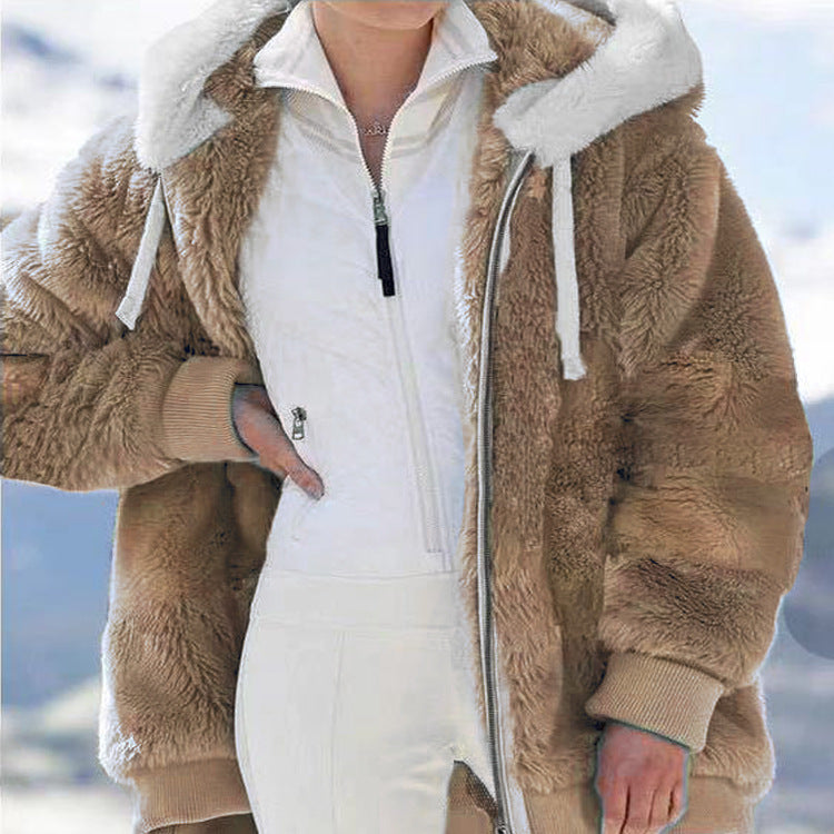 Hot New Fall/Winter Plush Zipper Hooded Coat Lady