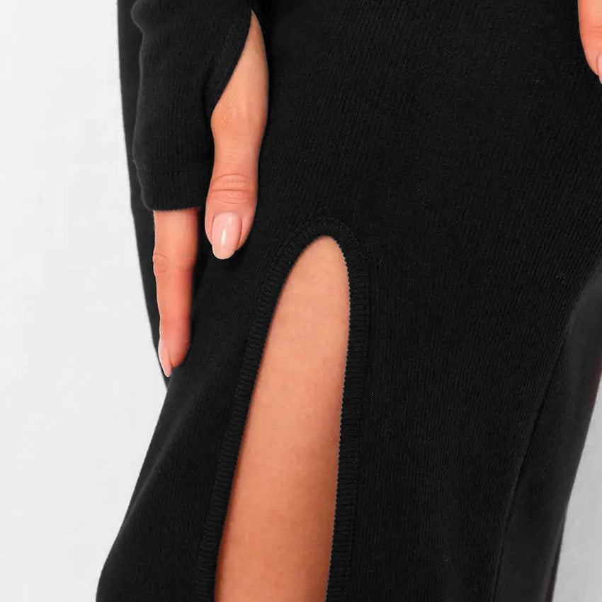 Burgundy Slim High-Neck Stretch Sexy Split Dress Wildberries Spring/Summer Fashion
