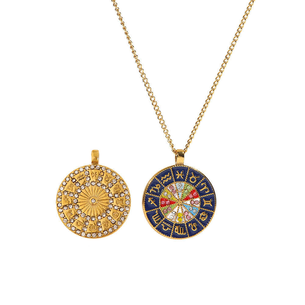 5pcs All Fashion Titanium Steel Not Fade Necklace Twelve Constellations Drop Oil Inlaid Multicolor Diamond Pendant Necklace Women