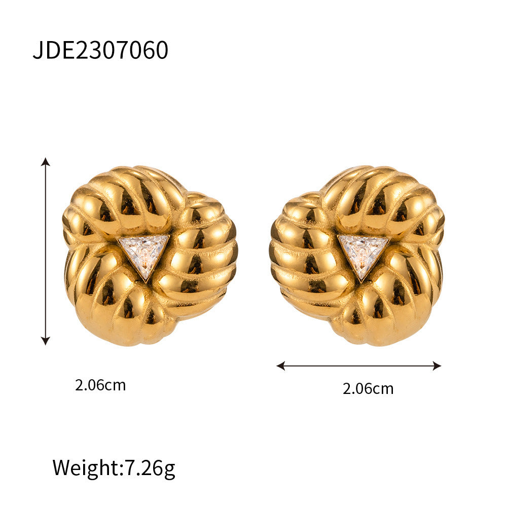 5pcs Geometric Premium Sense 18K Gold Stainless Steel Zircon Retro Set Zircon Petal Earrings