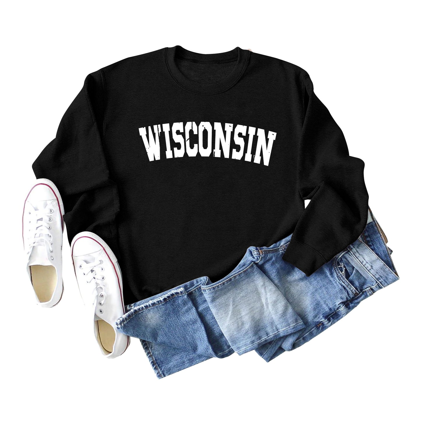 Women's Autumn And Winter Clothing Wisconsin Letter Print Casual Loose Round Neck Hoodie