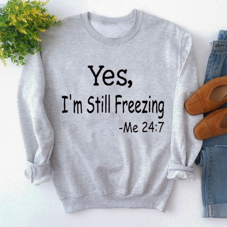 Pullover Simple Crew Neck Top Long Sleeve Yes I'M Printed Loose Hoodie