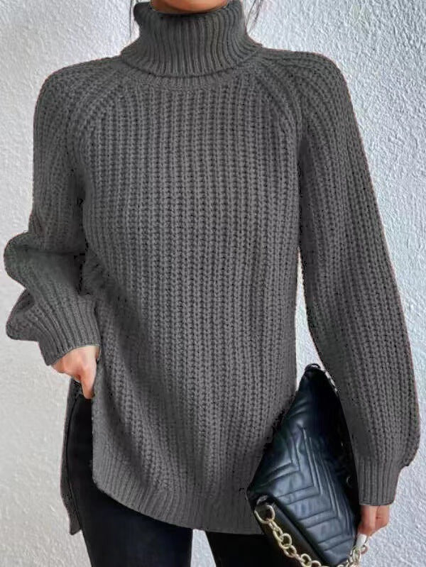Autumn/Winter New Rotator Sleeve High-Lapel Mid-Length Sweater Dress
