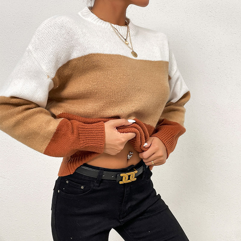 New Autumn Casual Women's Loose Color Long-Sleeved Pullover Sweater